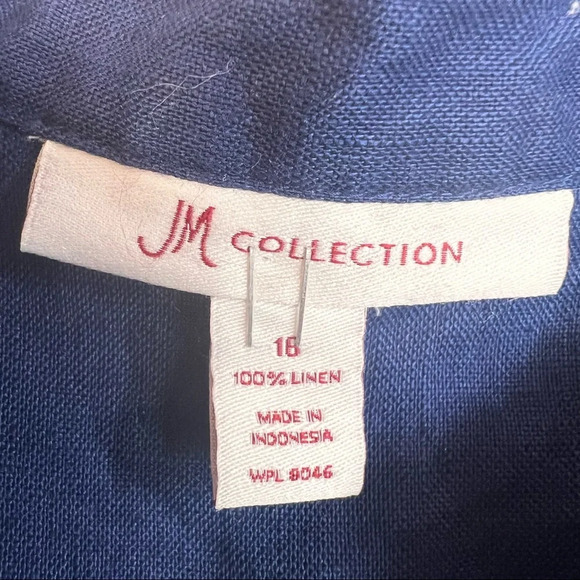 JM Collection Tunic Blouse Womens Sz 16 Embroidered Beaded Navy Blue 100% Linen - Picture 4 of 12